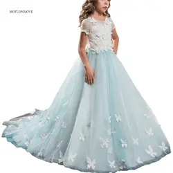 Бальные платья Королевского синего цвета с открытыми плечами, украшенные блестками, Платья с цветочным узором для девочек на свадьбу