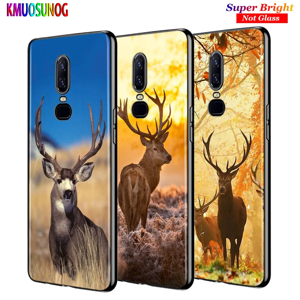 

For OnePlus 7 7Pro Black Silicone Cover Cute Deer Animal Back Cover For OnePlus 5 5T 6 6T Phone Case
