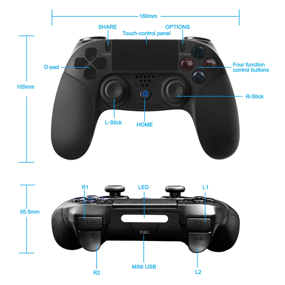 Беспроводной Bluetooth Pro игровой контроллер ручка с сенсорной панелью+ противоскользящие Метки+ цветной светодиодный+ куртка для наушников подходит для PS4/PS3 консоли
