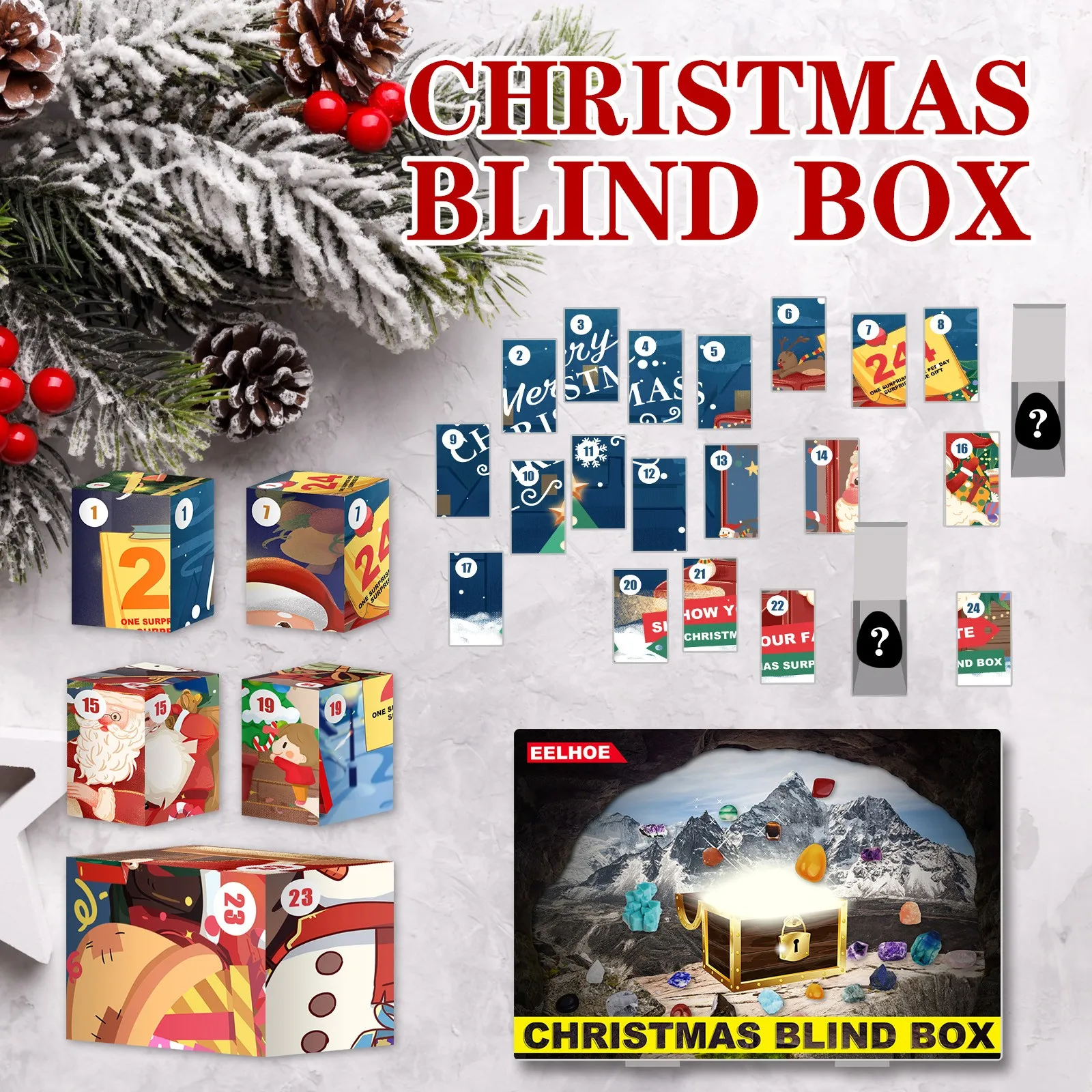 Christmas Countdown Calendar Boxes Rocks Storage Gift Box Provides Kids High-quality Educational Toys Suitable Children | Игрушки и