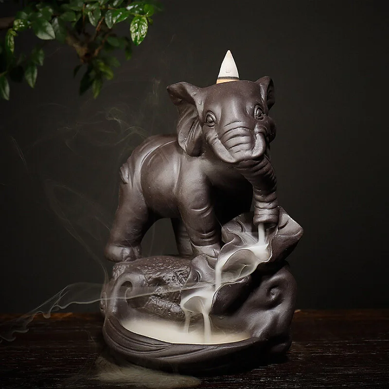 Ретро Керамическая горелка для благовоний с обратным потоком в виде слона, курильница с водопадом, держатель для благовоний, ароматерапия, Йога, спокойная горелка для благовоний