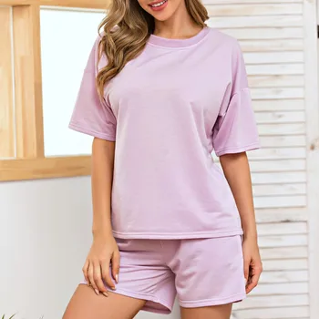 

Wepbel Women Pajamas Sets Short-Sleeve O-Collar T-shirt + Short Pants Two Piece Suits Comfortable Home Fashion Casual Suit