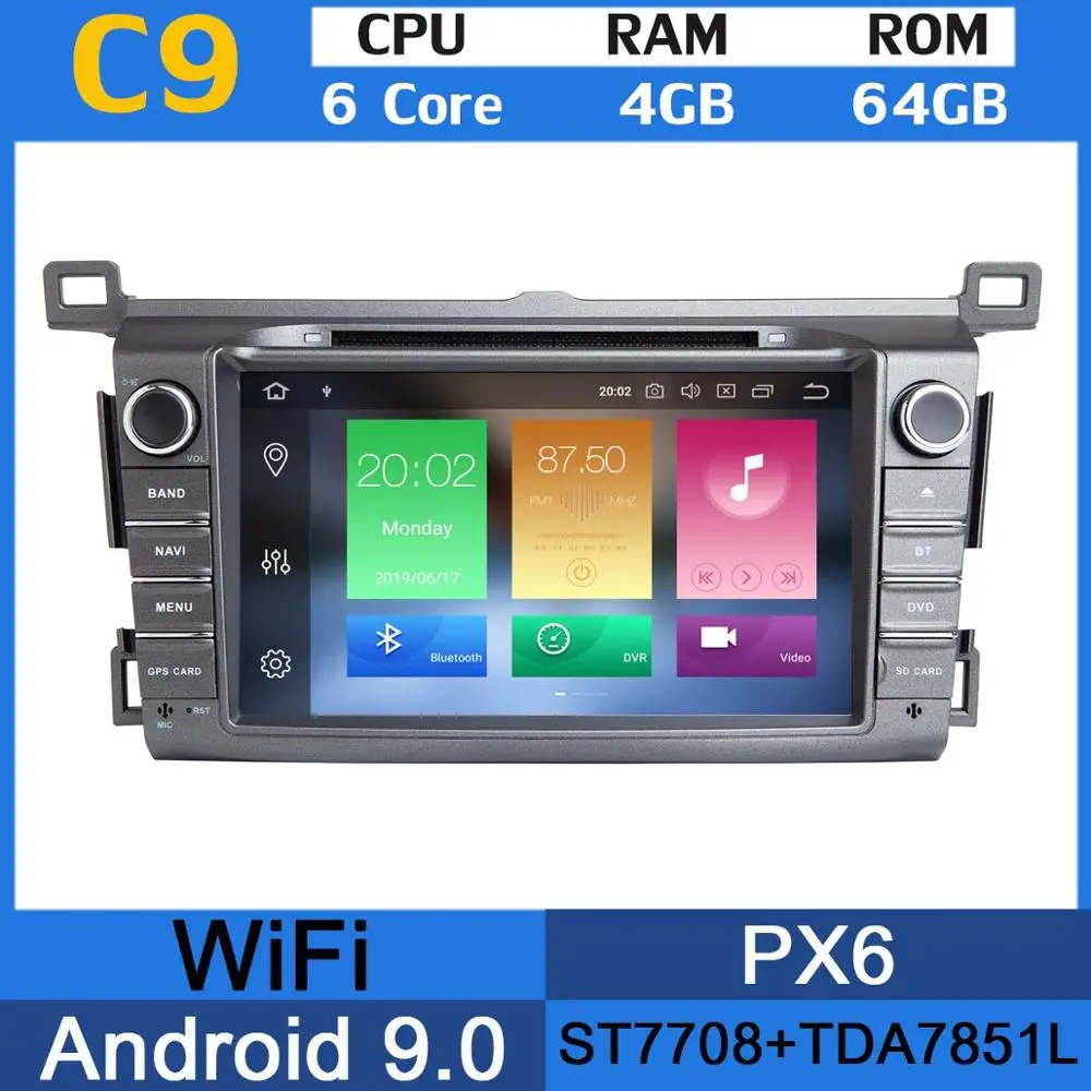 " PX6 4 Гб+ 64 ГБ Android 9,0 Автомобильный мультимедийный dvd-радио GPS для Toyota RAV4 для Toyota Previa RAV 4 2012 2013 DSP CarPlay - Цвет: 6Core 4G RAM 64G GB