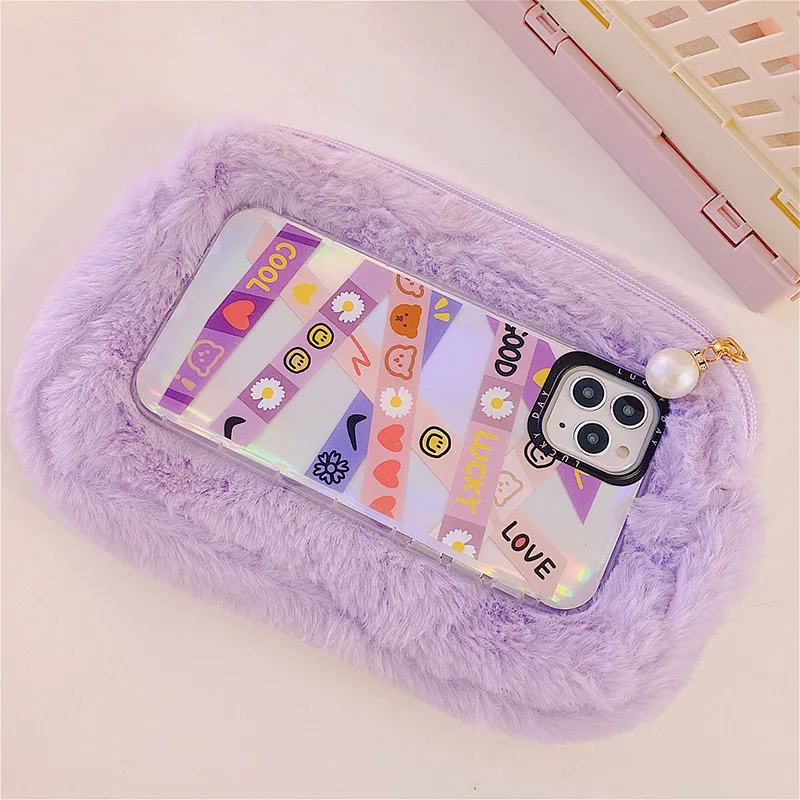 Cute Plush Cloud Pencil Case Girl Cartoon Cosmetic Bag Student Storage Bag Coin Purse Pencil Case Office Pencil Case