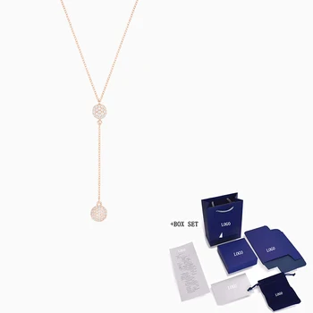 

Fashion Jewelry SWA New HOWEVER NECKLACE Elegant Magnetic Button Round Black Crystal Female Wild Jewelry Gift
