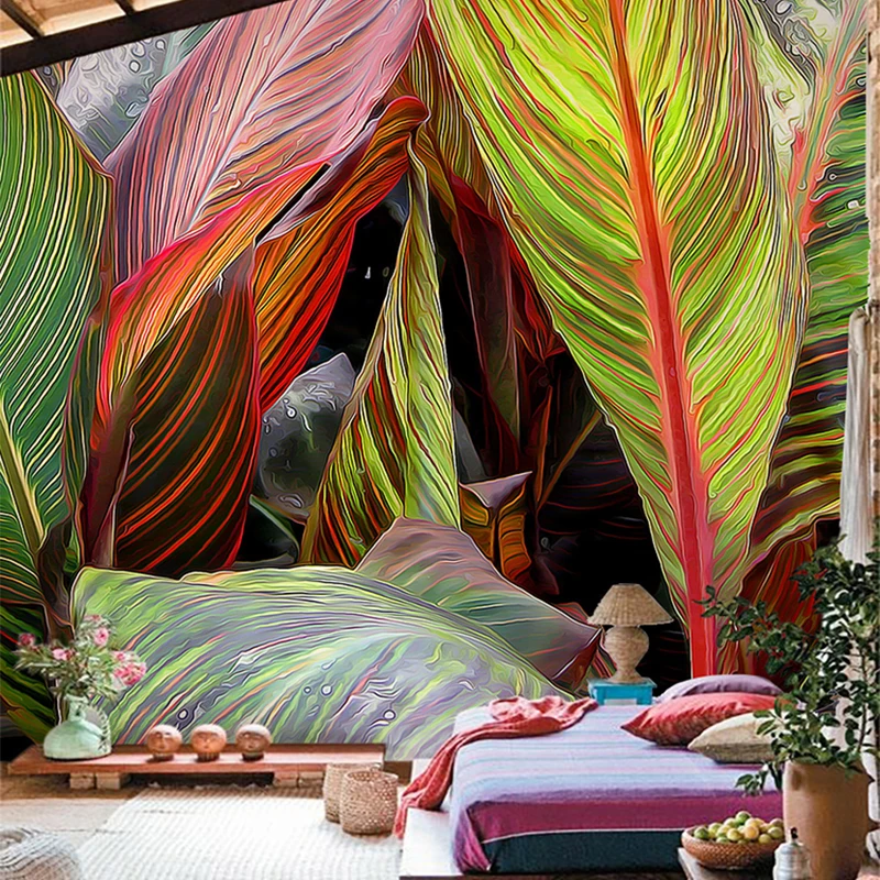 Restaurant-Cafe-Gallery-Art-Wallpaper-3D-Stereo-Rain-Forest-Plants-Color-Banana-Leaves-Mural-Photo-Wallpaper