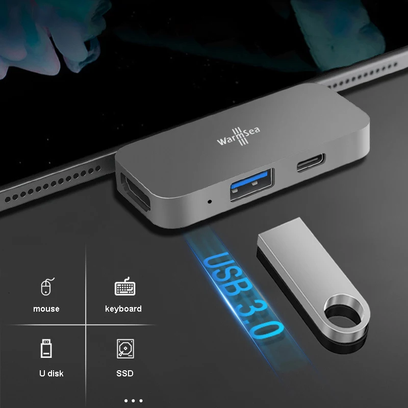 USB C концентратор для iPad Pro type C аудио адаптер мобильный Pro концентратор с PD Зарядка 4K HDMI USB 3,0 3,5 мм для MacBook samsung S10/9