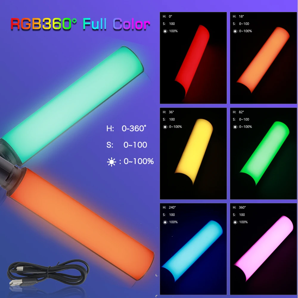 Vlog 라이트 사진 채우기 라이트 비디오 W200 RGB 다채로운 스틱 카메라 효과 조명 2500k-9000k 핸들 완드