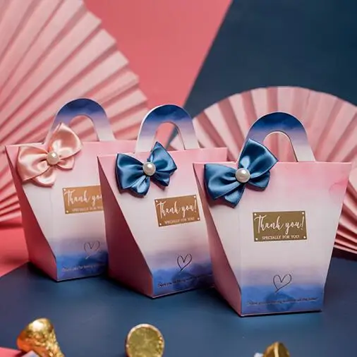 

50 X Creative Navy Blue & Fuchsia Handbag Wedding Favors Candy Boxes Bomboniera Party Thank you Gift Box Candy Bags Sachet