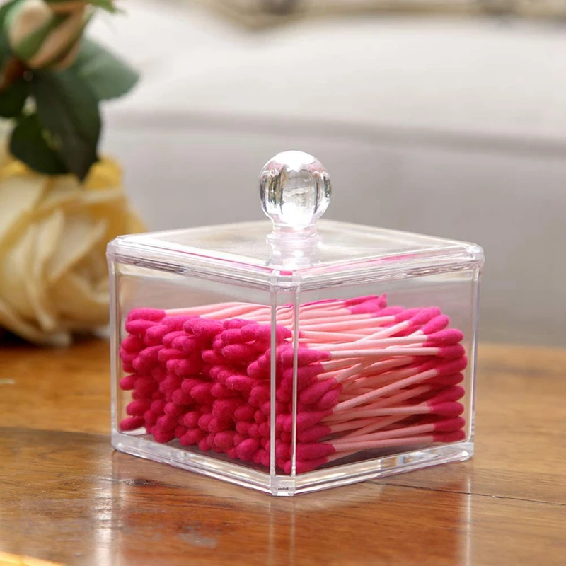 Makeup Organizer Bathroom Storage Cotton Buds Dispenzer Cotton Swabs Holder With Lid