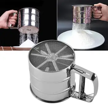 

Handheld Baking Cake Tool Stainless Steel Mechanical Baking Shaker Sieve Cup OL