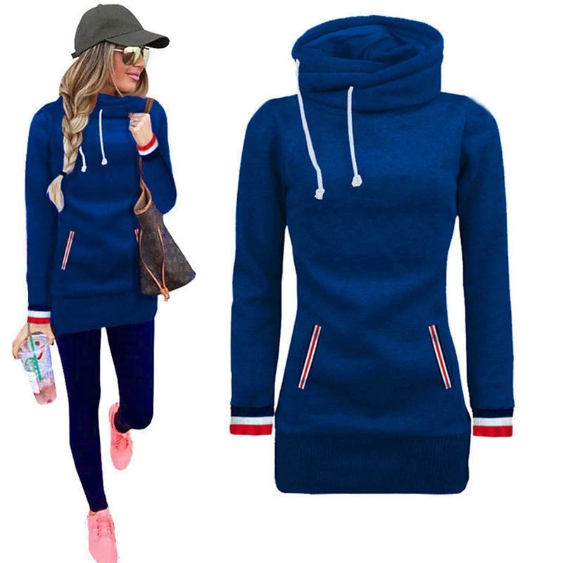  Winter Warm Turtleneck Collar Harajuku Hoodies Women Long Sleeve Drawstring Sweatshirt With Pockets