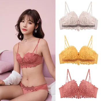 

New Style Comfortable Beauty Back Bra Petals Gathered Small Breasts Medium Mold Cup Underwear Ladies No Steel Ring Bra Sujetador