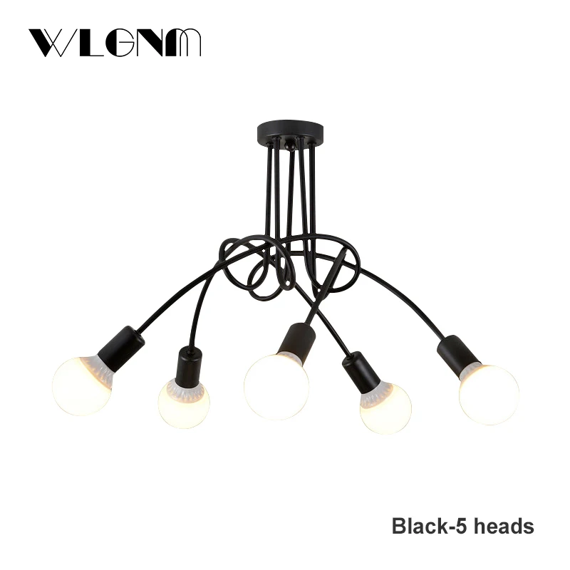 Nordic Loft Chandelier lighting Vintage Industrial Ceiling Lamp люстра lustre bending personality for home & store E27 3/5Lights |