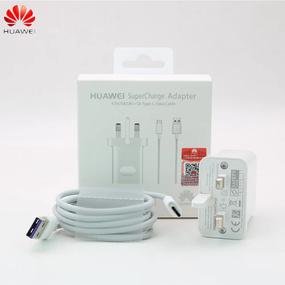 Быстрое зарядное устройство HUAWEI UK для mate 9 10 Pro P10 Plus Supercharge Быстрый дорожный настенный адаптер 4.5V5A/5V4. 5A type-C 3,0 USB кабель 1 м