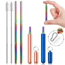 Нержавеющая сталь Соломинки многократного использования металлическая соломинка портативный складной экологичный складной чехол с кисточкой посуда для напитков барные аксессуары