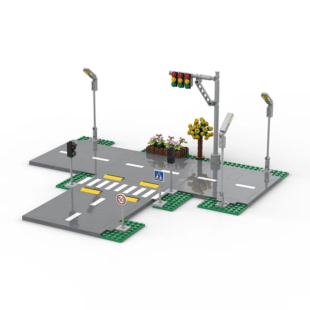 Compatible City Street View Building Bricks MOC Road Traffic Lights Sign Blocks Base Friends Bricks DIY Toys for Boys Girls Gift 1
