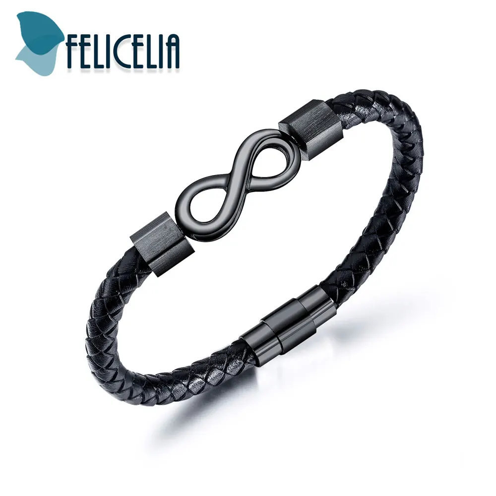 Мужской плетеный кожаный браслет Felicia из нержавеющей стали с символом