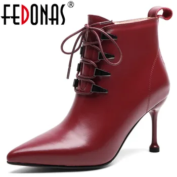 

FEDONAS Chelsea Boots Woman Autumn Winter Warm Genuine Leather Short Boots High Heels Women Metal Decoration Slip On Ankle Boots
