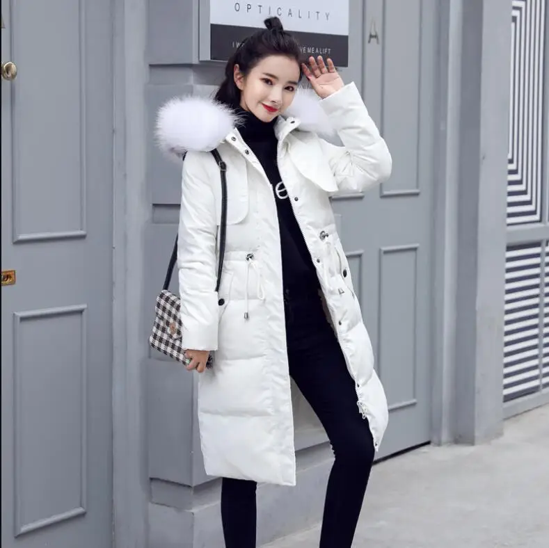 Новая мода, женский пуховик, пальто,, зимний пуховик, женский пуховик, длинное приталенное пальто для девушек, меховое белое утиное пальто для женщин - Цвет: Белый