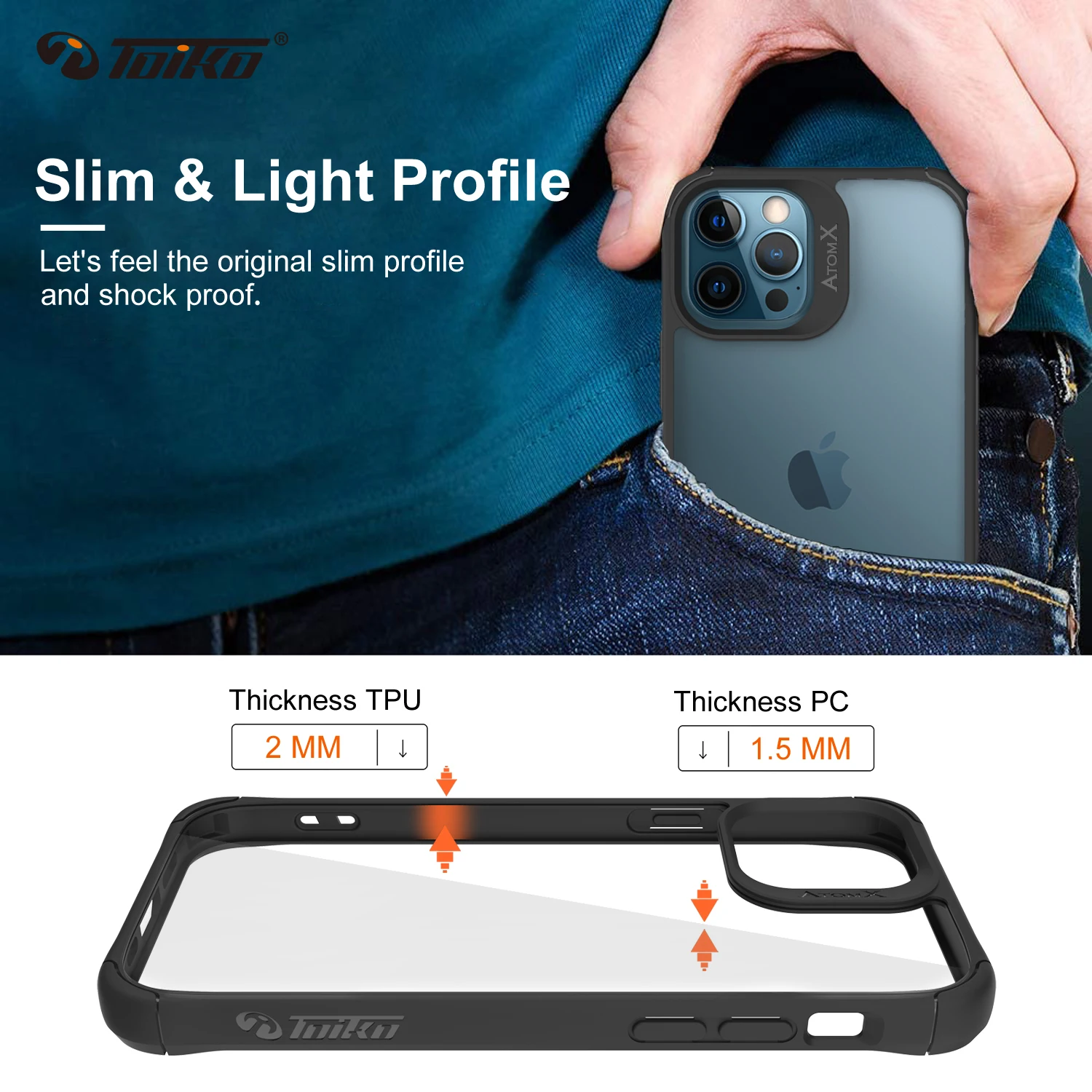 TOIKO Atom X Airbag Protective Case for iPhone 12 Pro Max Shockproof Back Cover for 12 Mini Hard PC Soft TPU Bumper Hybrid Shell