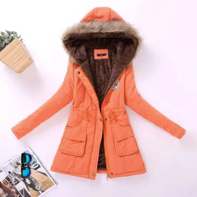 Женское зимнее теплое женское осеннее пальто с капюшоном, хлопковый мех, плюс размер, Базовая куртка, верхняя одежда, тонкая Длинная женская куртка