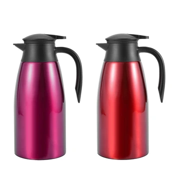 

2 Pcs Stainless Steel Thermal Flask Vacuum Insulated Water Pot Coffee Tea Milk Jug Thermal Pitcher Purple Red 2L