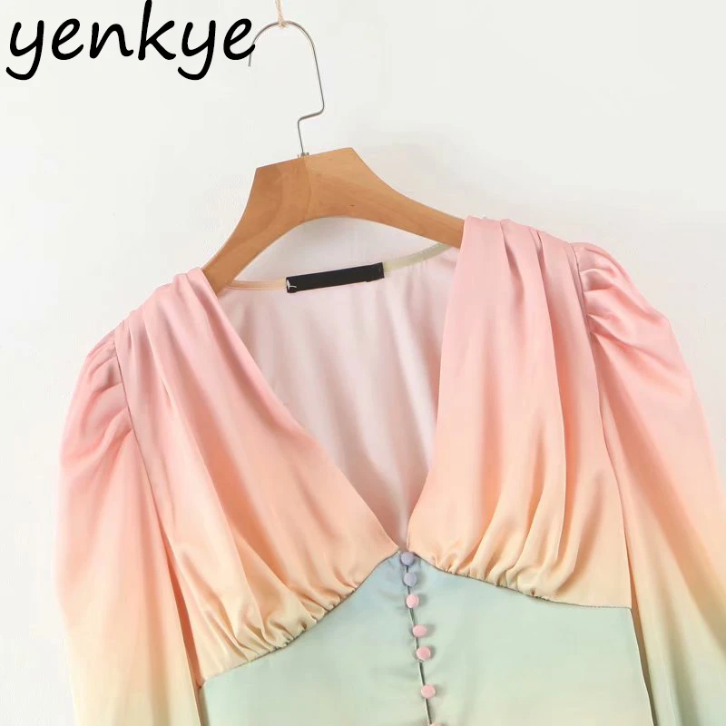 Женская шифоновая блузка с рукавами фонариками и V образным вырезом|Блузки| |