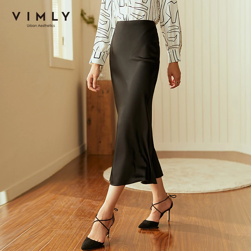 Vimly Satin Skirt For Women Fashion Straight Seattle Mall 2021 autumn and winter new High S Skirts Waist