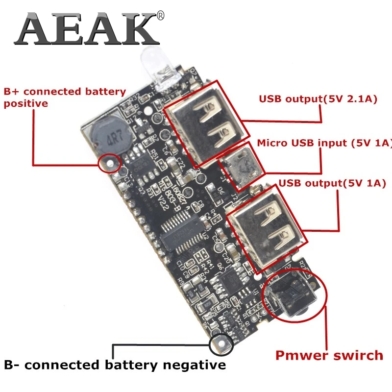 Двойной USB 5 в 1 а 18650 Мобильный Внешний аккумулятор зарядное устройство PCB модуль