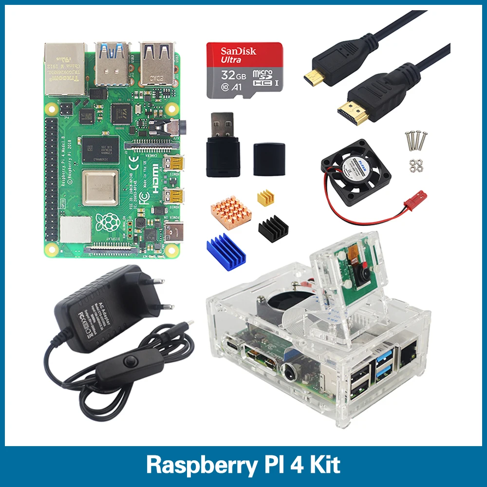 S Робот Raspberry Pi 4 комплекта 1/2/4GB Оперативная память с акриловый чехол 5MP Камера 3A Питание теплоотвод для Raspberry Pi 4 Модель B RPI5