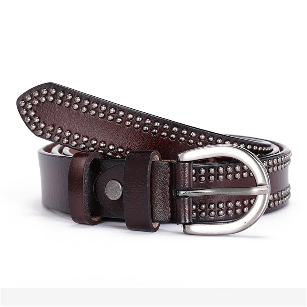 Genuine Leather Pin Buckle Punk Rivet Women Belt