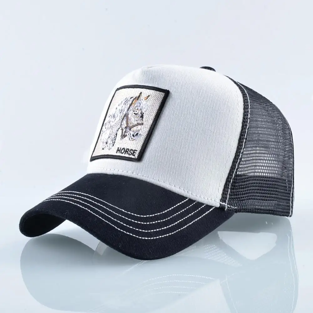 Модные бейсбольные кепки с вышивкой животных для мужчин и женщин, бейсболка в стиле хип-хоп, летние дышащие сетчатые солнцезащитные кепки, уличная одежда унисекс - Цвет: White Horse