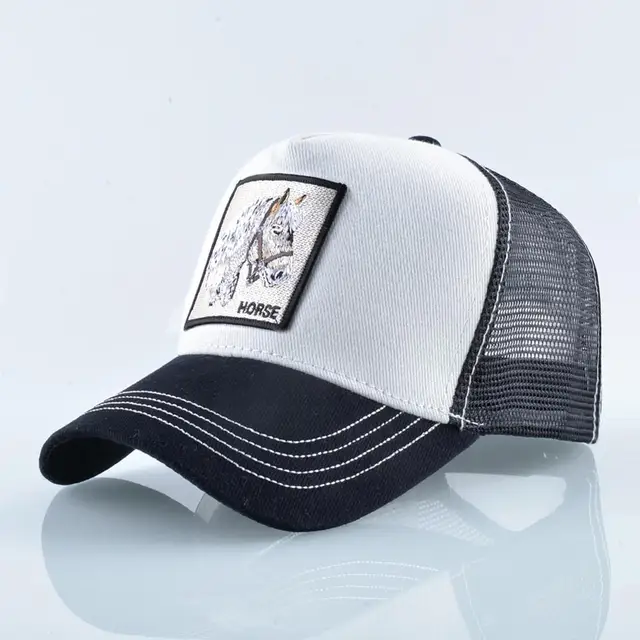 Fashion Animals Embroidery Baseball Caps Men Women Snapback Hip Hop Hat Summer Breathable Mesh Sun Gorras Unisex Streetwear Bone White Horse