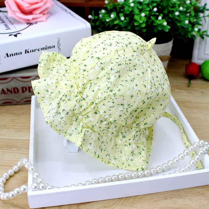 Baby Princess Hat Cotton Beach Cap Bow Flower Bucket Sun Caps Sunhat for 1~8 months in summer