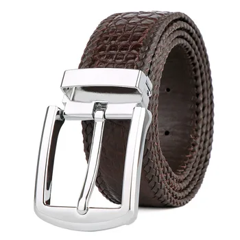 

Hot sale luxury brand 2019 new crocodile leather men's belt hand-woven belt Korean casual leather pin buckle belt free shipping