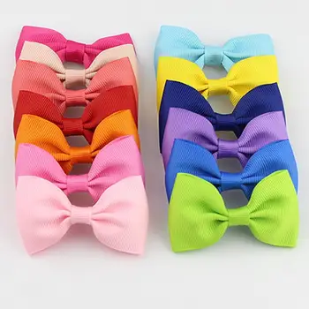 

500pcs Candy Barrettes Kids Bowknots Solid Ribbon Hair Clip Bows