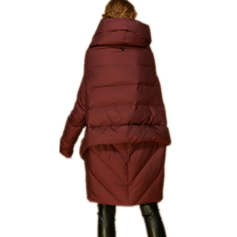 

Fashion New Women's Down Jacket Parka Cloaks European Designer Asymmetric Length Hooded Anorak Winter Thick Coat Female YXR38