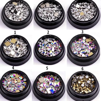 

Nail Art Stone and Glitter Glass Beads Square AB Clear Crystal Rhinestones Mix Decoration in Jar Shiny Nail Stones Charm ZR01-10