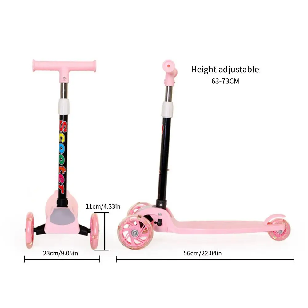 3 Wheel Adjustable Height Kids Kick Folding Foot Scooter With Flashing Wheels For Kids Aged 2 To 8 Sport Toy