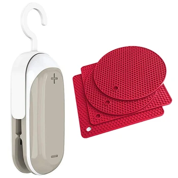 

1 Pcs 2 in 1 Heat Sealer and Cutter Portable Bag Sealer & 4 Pcs Silicone Pot Holders,for Hot Pan,Tables,Countertops