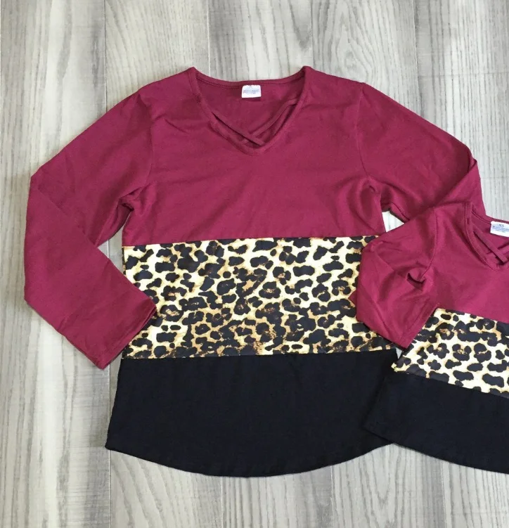 Одежда для мамы и дочки осенне-Осенние футболки с леопардовым принтом для девочек, 3 предмета одежда для мамы и дочки популярная одежда - Цвет: mom