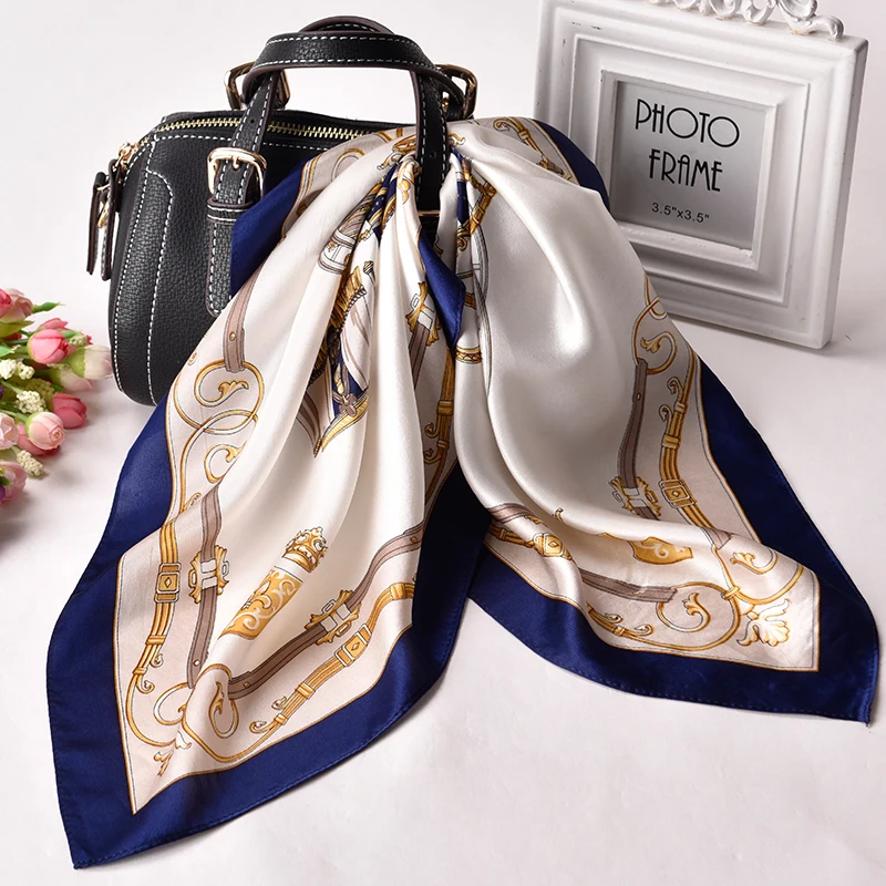 2021 Square Silk Neckerchief 53x53cm Hangzhou Kerchief Wraps for Ladies Printed Bandana 100% Real Neck Scarf |