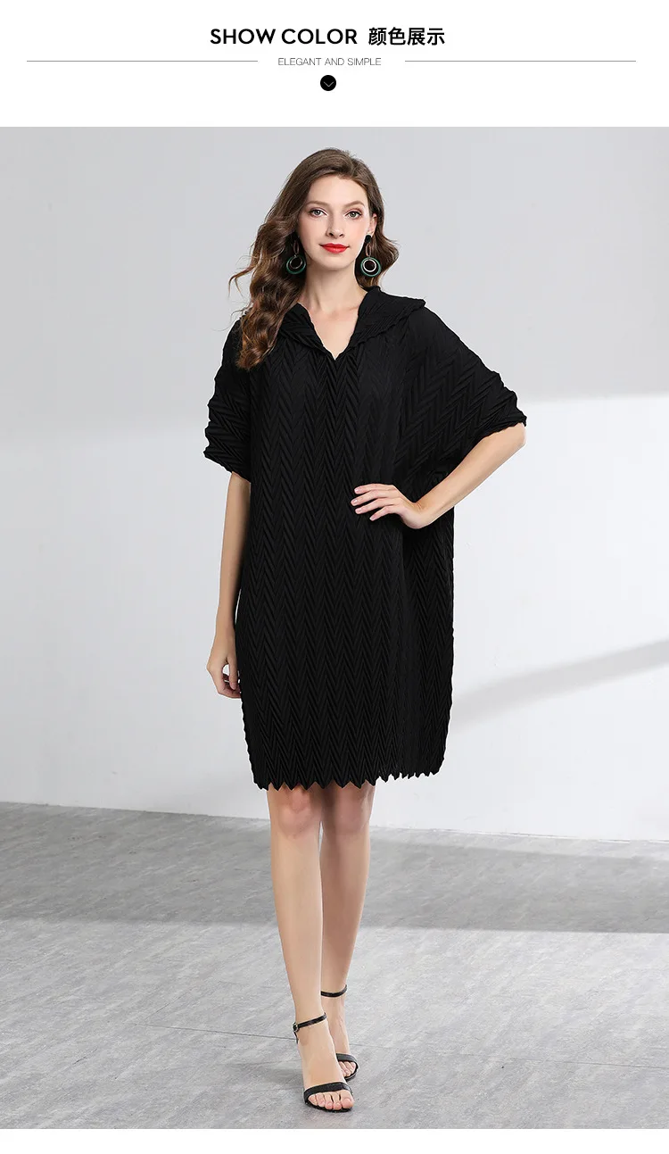 Issey плиссированное платье Miyake, свободные летние платья длиной до колена, высокое качество, v-образный вырез, однотонный, большие размеры для женщин, 100 кг, новая мода