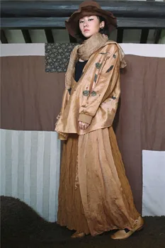 

2020 new fashion casual women's clothing silk and linen leaf print coat loose vintage jacket cardigan