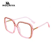 Модные очки, сплав, оправа для женщин,, цветные стразы, декоративная квадратная оправа, Роскошные Алмазные очки