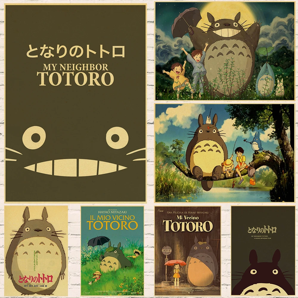 My Neighbor Totoro Japanese Anime Movie Kraft Paper Poster Hayao Miyazaki Works High Definition Wall Sticker For Home Bar Decor Wall Stickers Aliexpress