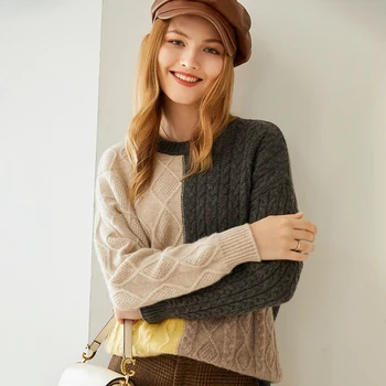 

Autumn and winter new color matching pullover 100% pure mountain cashmere sweater