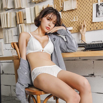 

Elvoegirl Sexy Backless Bra And Panty Set Lace Front Closure Seamless Push Up Underwear Briefs Women Wireless Lingerie Sets