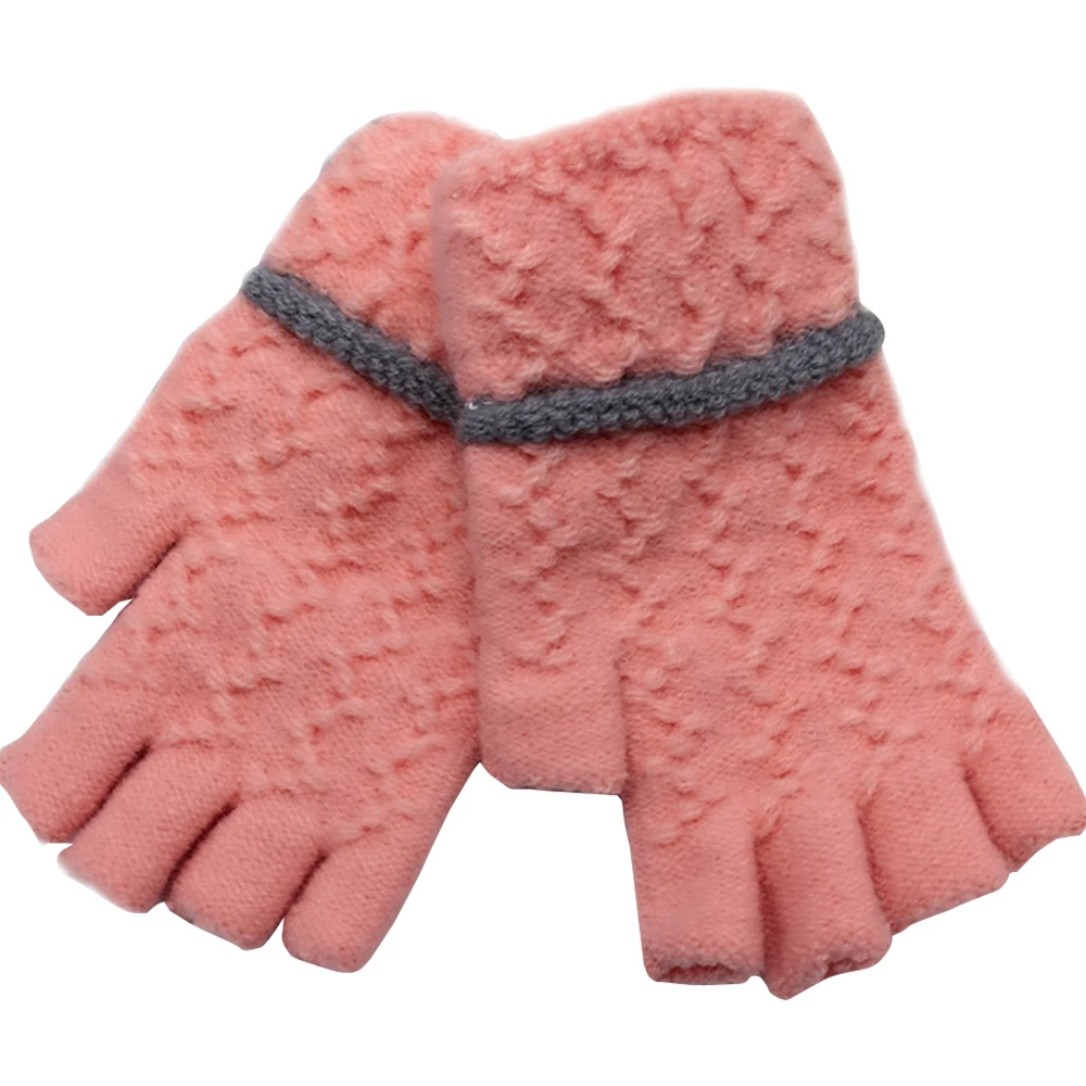 pink Теплые перчатки для мотоцикла на половину пальца, шерстяные перчатки для мобильного телефона, зимние Мотоциклетные Перчатки, варежки, женские шерстяные вязаные - Цвет: pink